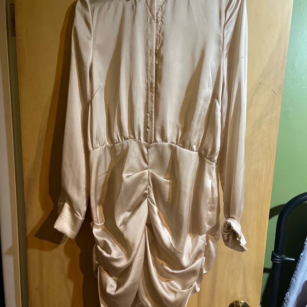 Missguided Cream Long Sleeve Dress